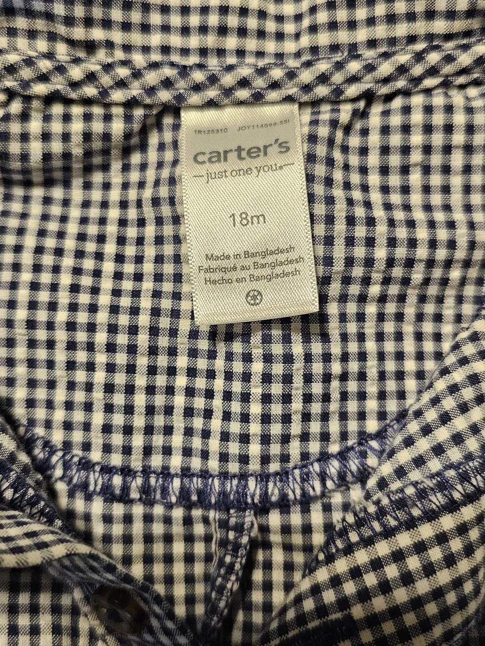 Carter's Navy and White Gingham Button-Up Romper
